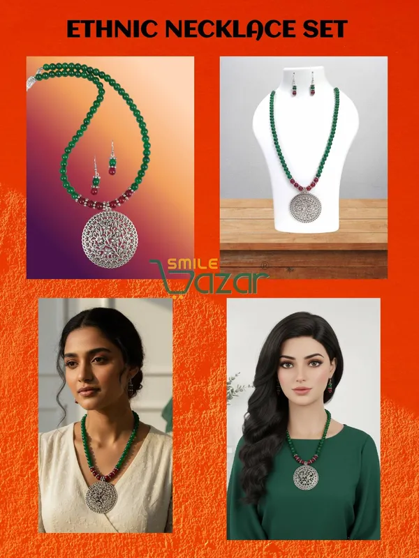 Ethnic_Big_Pendant_Artificial_Oxidised_Necklace_Set__for_Girls_&_Women_-_GREEN_AND_MAROON