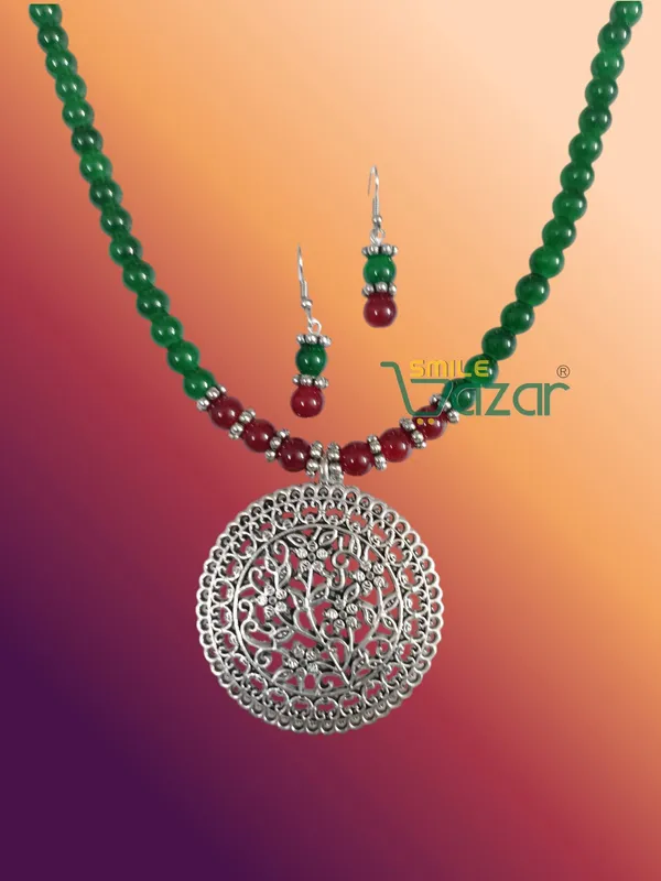 Ethnic_Big_Pendant_Artificial_Oxidised_Necklace_Set__for_Girls_&_Women_-_GREEN_AND_MAROON
