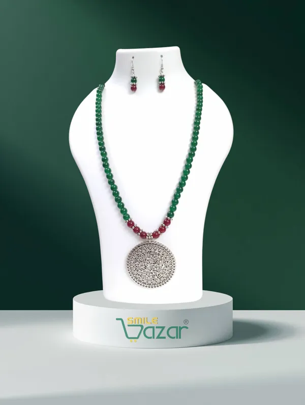 Ethnic_Big_Pendant_Artificial_Oxidised_Necklace_Set__for_Girls_&_Women_-_GREEN_AND_MAROON