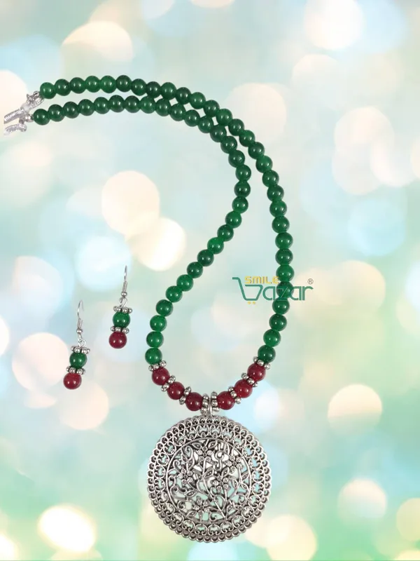 Ethnic_Big_Pendant_Artificial_Oxidised_Necklace_Set__for_Girls_&_Women_-_GREEN_AND_MAROON
