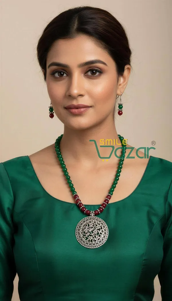 Ethnic_Big_Pendant_Artificial_Oxidised_Necklace_Set__for_Girls_&_Women_-_GREEN_AND_MAROON