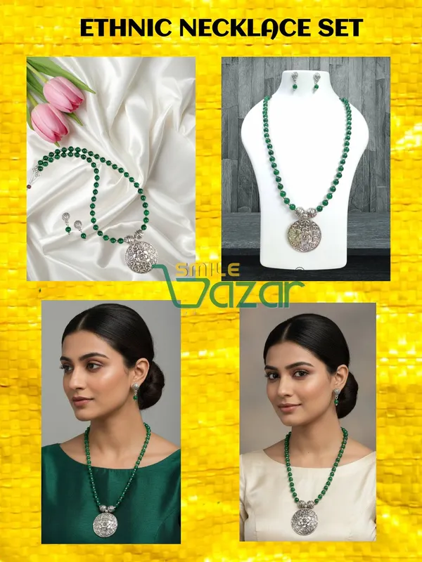 Ethnic_Big_Pendant_Artificial_Oxidised_Necklace_Set__for_Girls_&_Women_-_GREEN