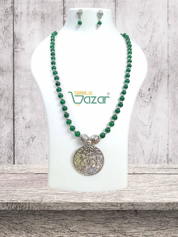 Ethnic_Big_Pendant_Artificial_Oxidised_Necklace_Set__for_Girls_&_Women_-_GREEN