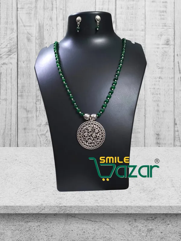 Ethnic_Big_Pendant_Artificial_Oxidised_Necklace_Set__for_Girls_&_Women_-_GREEN