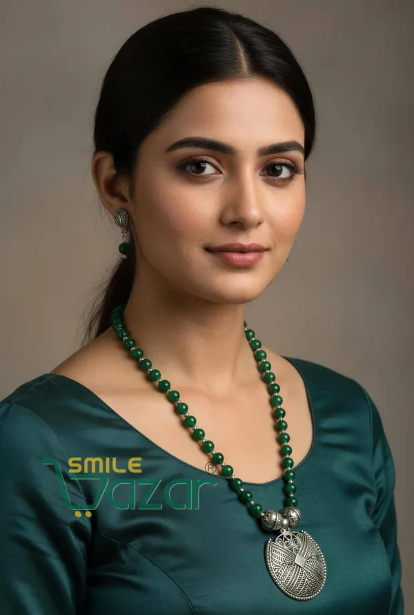 Ethnic_Big_Pendant_Artificial_Oxidised_Necklace_Set__for_Girls_&_Women_-_GREEN