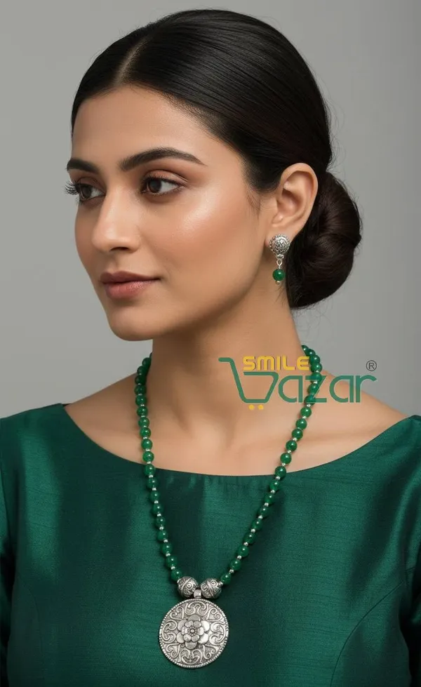 Ethnic_Big_Pendant_Artificial_Oxidised_Necklace_Set__for_Girls_&_Women_-_GREEN