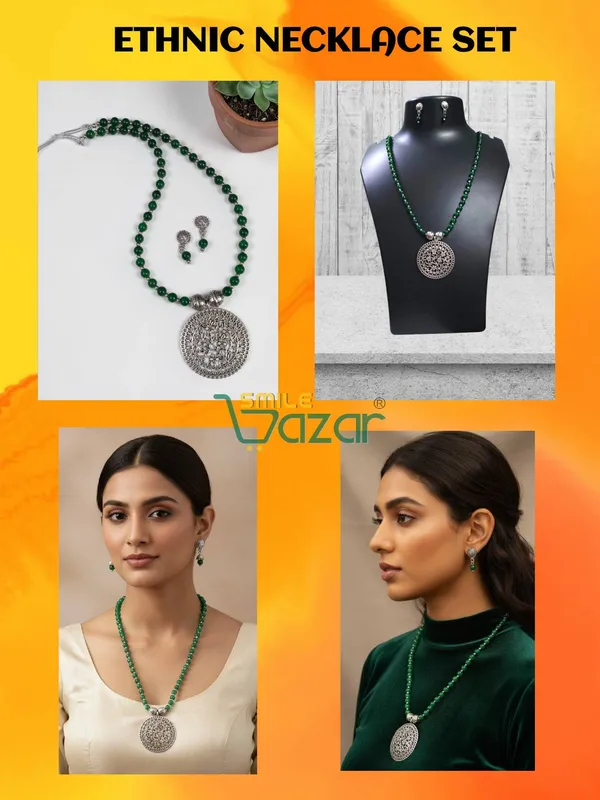 Ethnic_Big_Pendant_Artificial_Oxidised_Necklace_Set__for_Girls_&_Women_-_GREEN