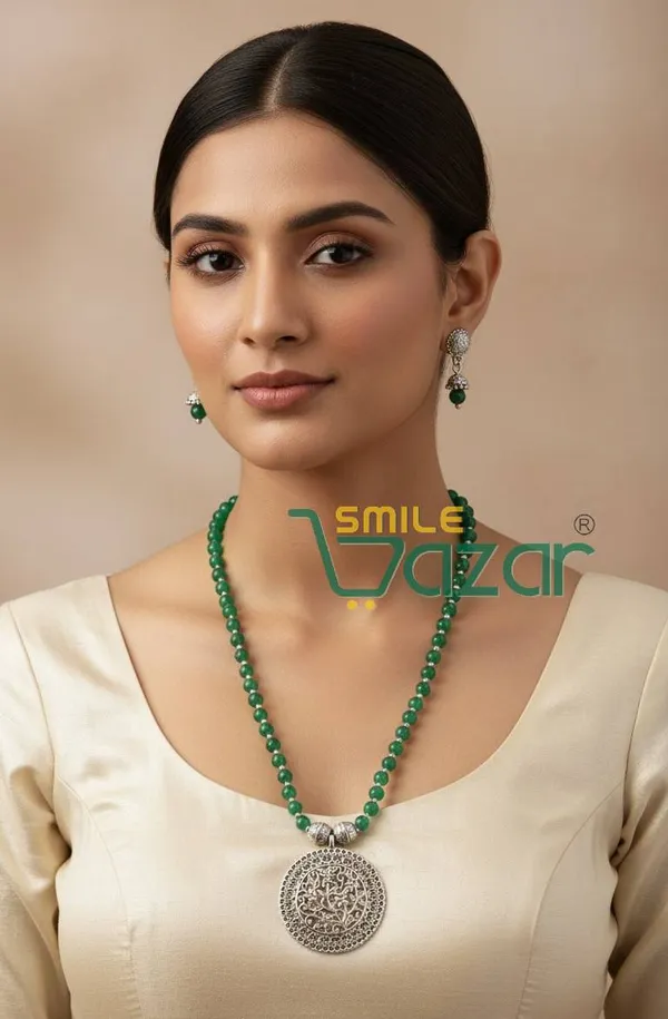 Ethnic_Big_Pendant_Artificial_Oxidised_Necklace_Set__for_Girls_&_Women_-_GREEN