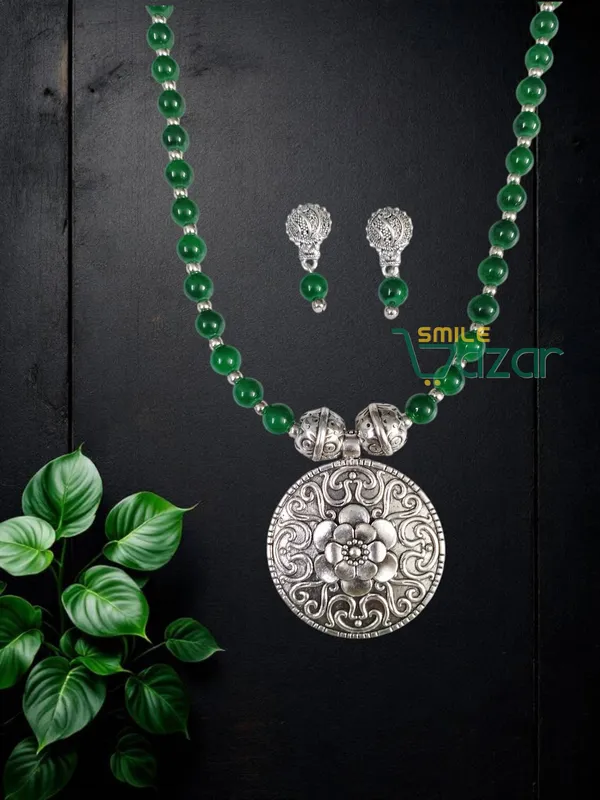 Ethnic_Big_Pendant_Artificial_Oxidised_Necklace_Set__for_Girls_&_Women_-_GREEN