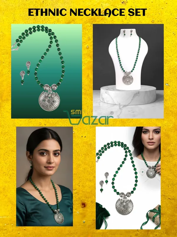 Ethnic_Big_Pendant_Artificial_Oxidised_Necklace_Set__for_Girls_&_Women_-_GREEN