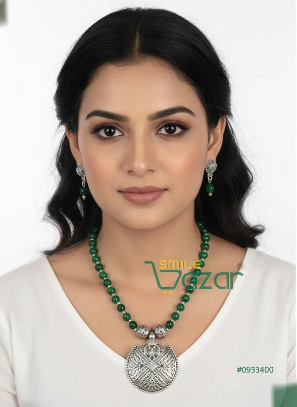 Ethnic_Big_Pendant_Artificial_Oxidised_Necklace_Set__for_Girls_&_Women_-_GREEN