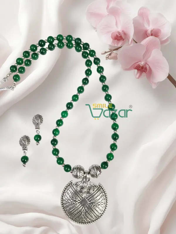 Ethnic_Big_Pendant_Artificial_Oxidised_Necklace_Set__for_Girls_&_Women_-_GREEN