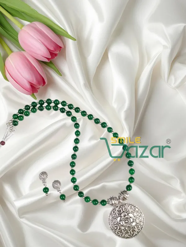 Ethnic_Big_Pendant_Artificial_Oxidised_Necklace_Set__for_Girls_&_Women_-_GREEN