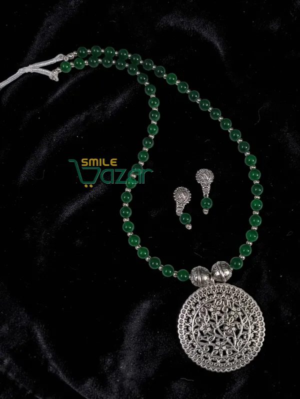 Ethnic_Big_Pendant_Artificial_Oxidised_Necklace_Set__for_Girls_&_Women_-_GREEN