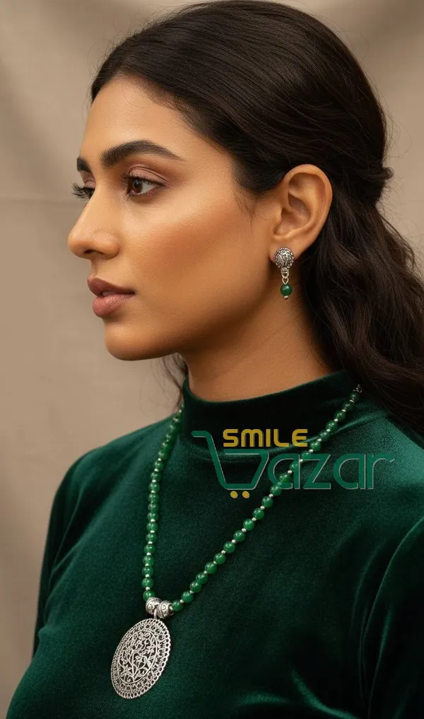 Ethnic_Big_Pendant_Artificial_Oxidised_Necklace_Set__for_Girls_&_Women_-_GREEN