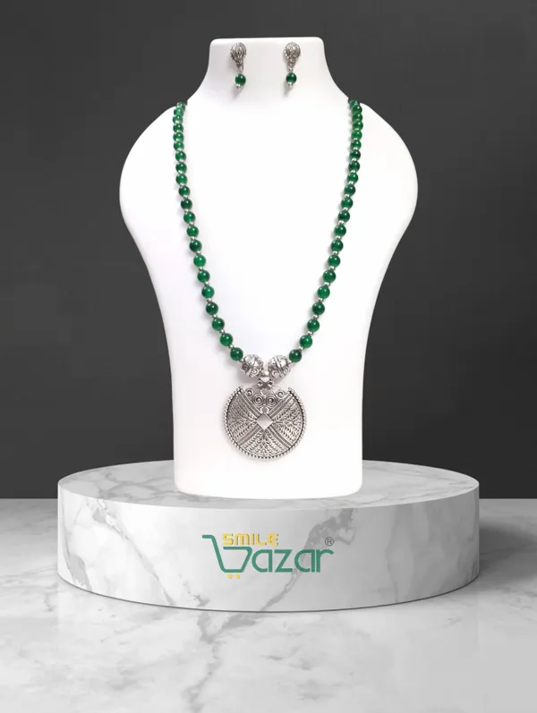 Ethnic_Big_Pendant_Artificial_Oxidised_Necklace_Set__for_Girls_&_Women_-_GREEN