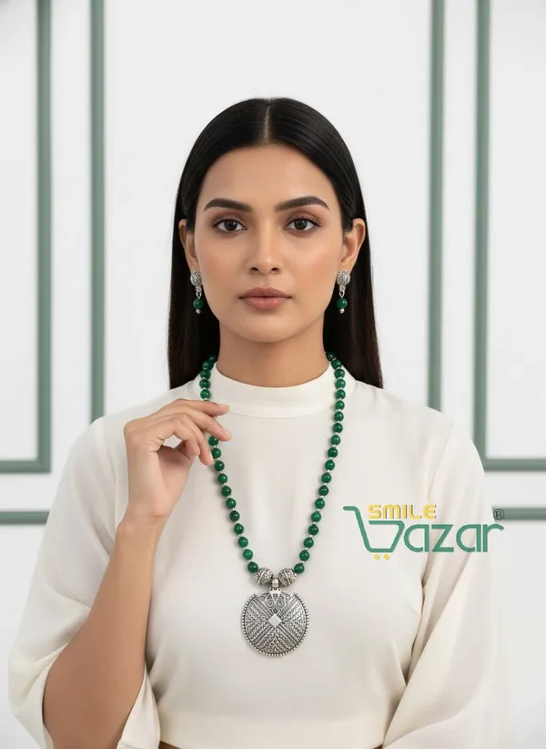 Ethnic_Big_Pendant_Artificial_Oxidised_Necklace_Set__for_Girls_&_Women_-_GREEN