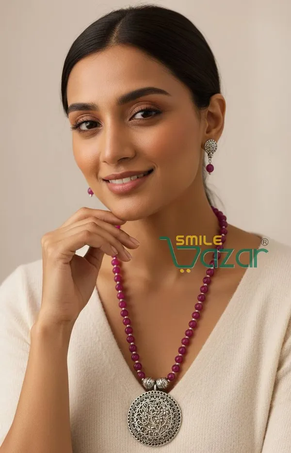 Ethnic_Big_Pendant_Artificial_Oxidised_Necklace_Set__for_Girls_&_Women_-_MAGENTA