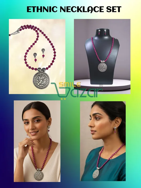 Ethnic_Big_Pendant_Artificial_Oxidised_Necklace_Set__for_Girls_&_Women_-_MAGENTA