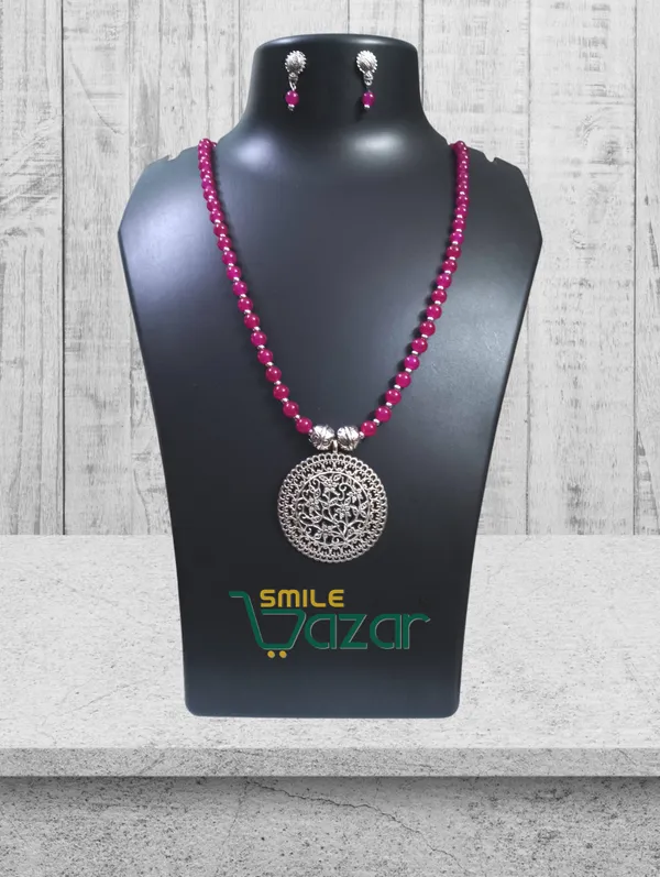 Ethnic_Big_Pendant_Artificial_Oxidised_Necklace_Set__for_Girls_&_Women_-_MAGENTA