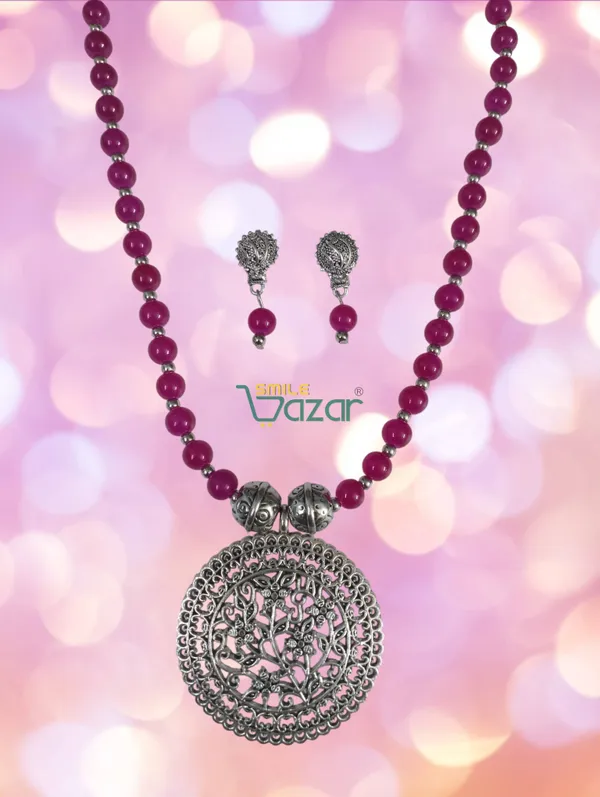 Ethnic_Big_Pendant_Artificial_Oxidised_Necklace_Set__for_Girls_&_Women_-_MAGENTA
