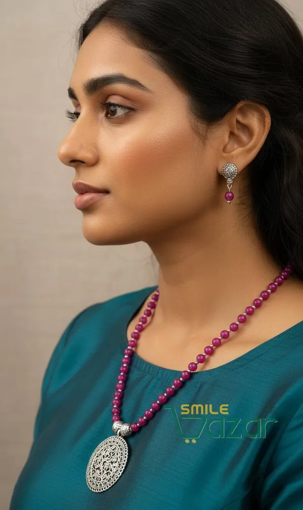 Ethnic_Big_Pendant_Artificial_Oxidised_Necklace_Set__for_Girls_&_Women_-_MAGENTA