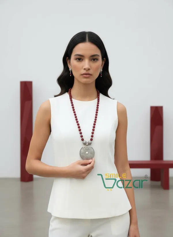 Ethnic_Big_Pendant_Artificial_Oxidised_Necklace_Set__for_Girls_&_Women_-_MAROON