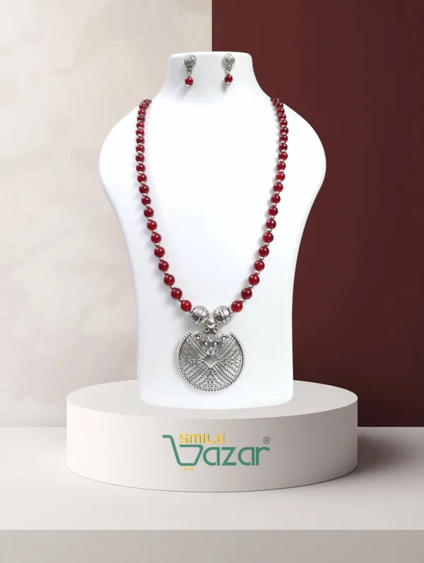 Ethnic_Big_Pendant_Artificial_Oxidised_Necklace_Set__for_Girls_&_Women_-_MAROON