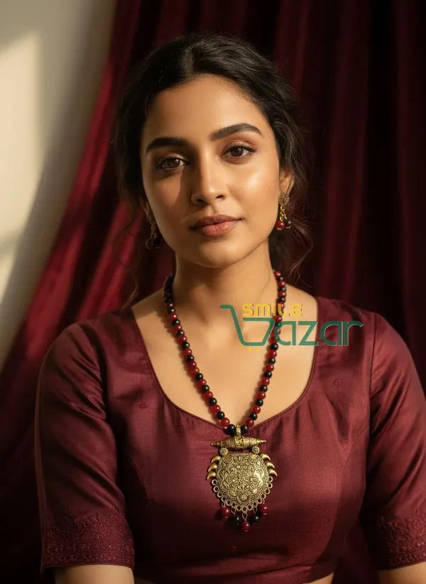 Ethnic_Big_Pendant_Artificial_Oxidised_Necklace_Set__for_Girls_&_Women_-_MAROON_AND_BLACK