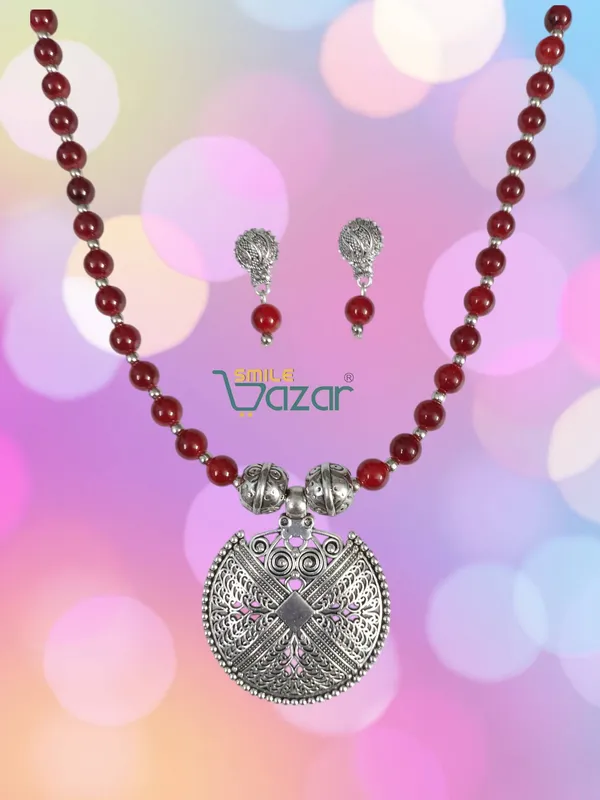 Ethnic_Big_Pendant_Artificial_Oxidised_Necklace_Set__for_Girls_&_Women_-_MAROON