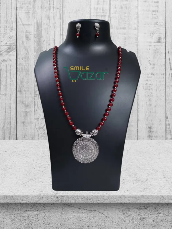 Ethnic_Big_Pendant_Artificial_Oxidised_Necklace_Set__for_Girls_&_Women_-_MAROON