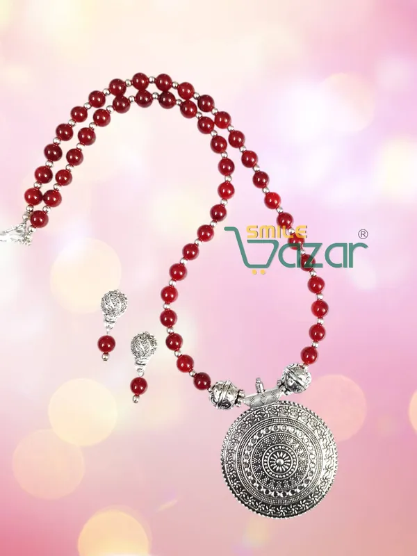 Ethnic_Big_Pendant_Artificial_Oxidised_Necklace_Set__for_Girls_&_Women_-_MAROON