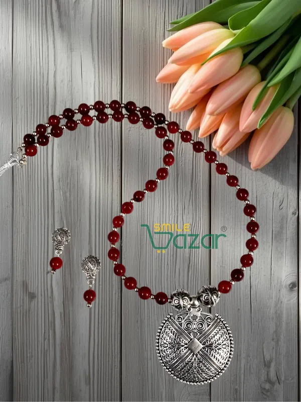 Ethnic_Big_Pendant_Artificial_Oxidised_Necklace_Set__for_Girls_&_Women_-_MAROON