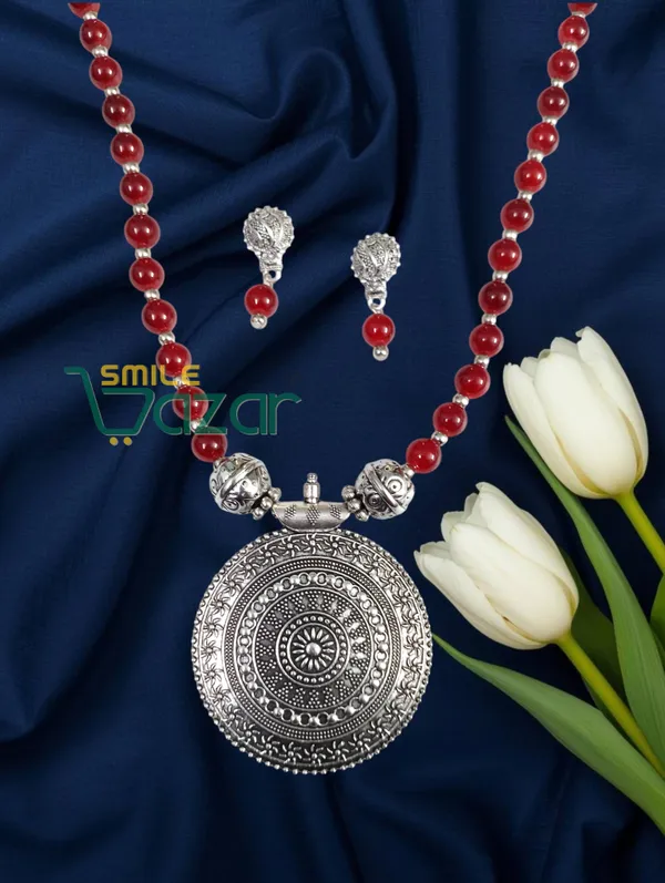 Ethnic_Big_Pendant_Artificial_Oxidised_Necklace_Set__for_Girls_&_Women_-_MAROON