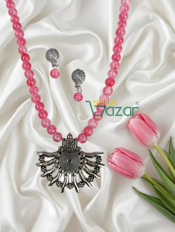 Ethnic_Big_Pendant_Artificial_Oxidised_Necklace_Set__for_Girls_&_Women_-_PINK