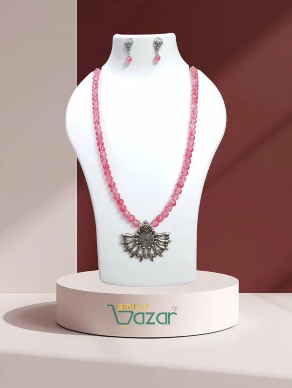 Ethnic_Big_Pendant_Artificial_Oxidised_Necklace_Set__for_Girls_&_Women_-_PINK