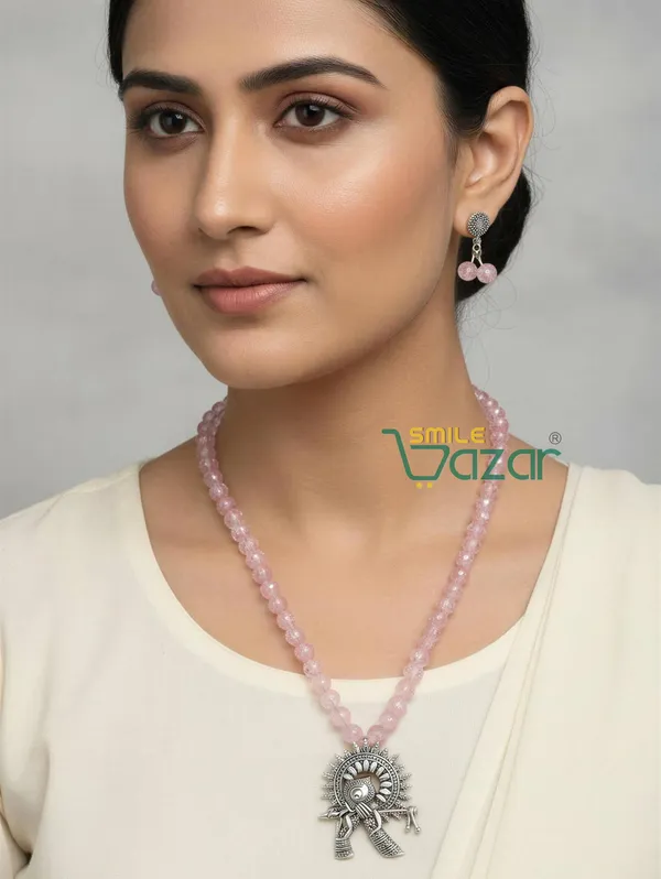 Ethnic_Big_Pendant_Artificial_Oxidised_Necklace_Set__for_Girls_&_Women_-_PINK