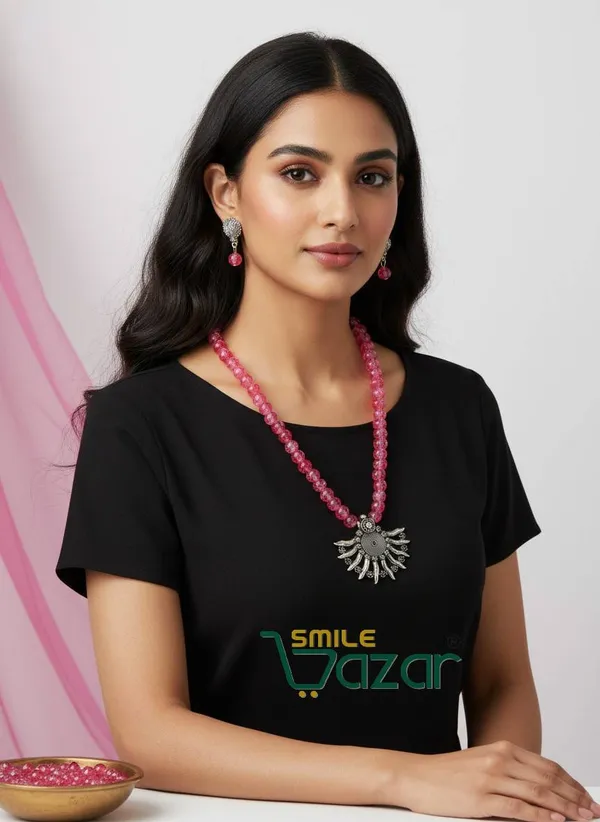 Ethnic_Big_Pendant_Artificial_Oxidised_Necklace_Set__for_Girls_&_Women_-_PINK
