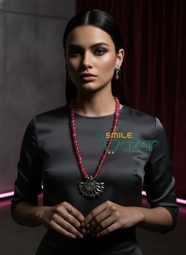 Ethnic_Big_Pendant_Artificial_Oxidised_Necklace_Set__for_Girls_&_Women_-_PINK