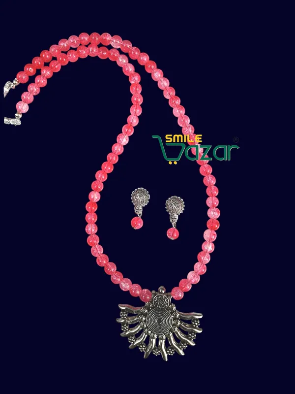 Ethnic_Big_Pendant_Artificial_Oxidised_Necklace_Set__for_Girls_&_Women_-_PINK