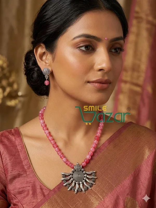 Ethnic_Big_Pendant_Artificial_Oxidised_Necklace_Set__for_Girls_&_Women_-_PINK