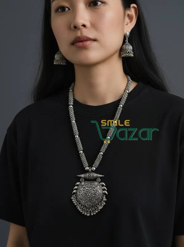 Ethnic_Big_Pendant_Artificial_Oxidised_Necklace_Set__for_Girls_&_Women_-_SILVER_COLOR