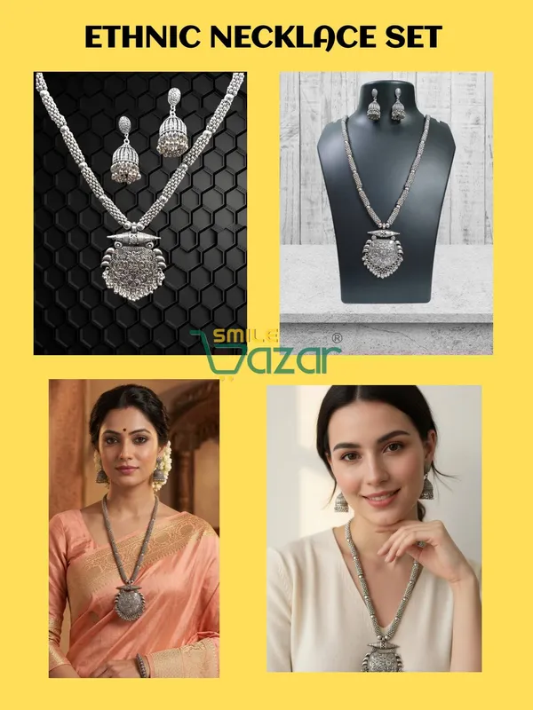 Ethnic_Big_Pendant_Artificial_Oxidised_Necklace_Set__for_Girls_&_Women_-_SILVER_COLOR