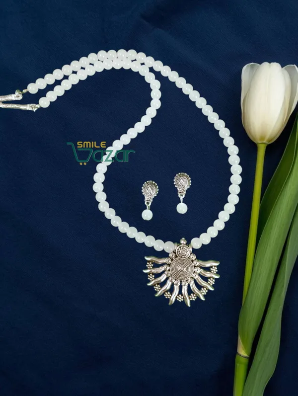 Ethnic_Big_Pendant_Artificial_Oxidised_Necklace_Set__for_Girls_&_Women_-_WHITE