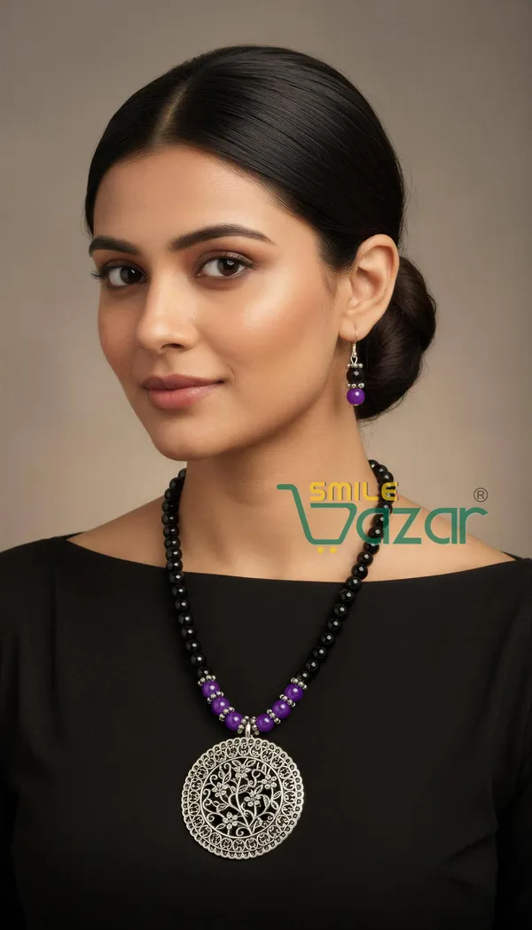 Ethnic_Big_Pendant_Artificial_Oxidised_Necklace_Set__for_Girls_&_Women_-__BLACK_&_VIOLET