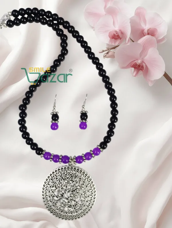 Ethnic_Big_Pendant_Artificial_Oxidised_Necklace_Set__for_Girls_&_Women_-__BLACK_&_VIOLET