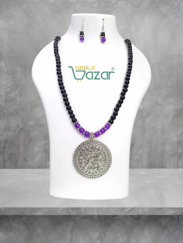 Ethnic_Big_Pendant_Artificial_Oxidised_Necklace_Set__for_Girls_&_Women_-__BLACK_&_VIOLET