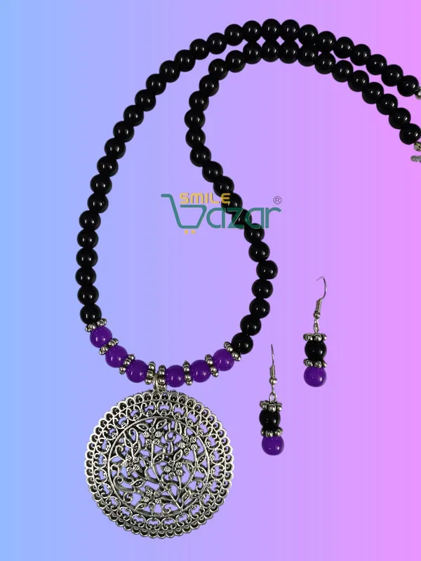 Ethnic_Big_Pendant_Artificial_Oxidised_Necklace_Set__for_Girls_&_Women_-__BLACK_&_VIOLET