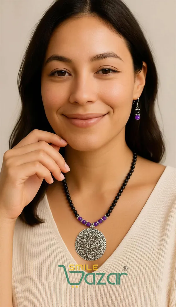 Ethnic_Big_Pendant_Artificial_Oxidised_Necklace_Set__for_Girls_&_Women_-__BLACK_&_VIOLET