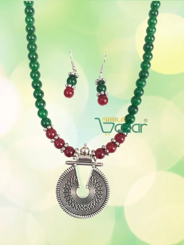 Ethnic_Big_Pendant_Artificial_Oxidised_Necklace_Set__for_Girls_&_Women_-__GREEN_AND_MAROON